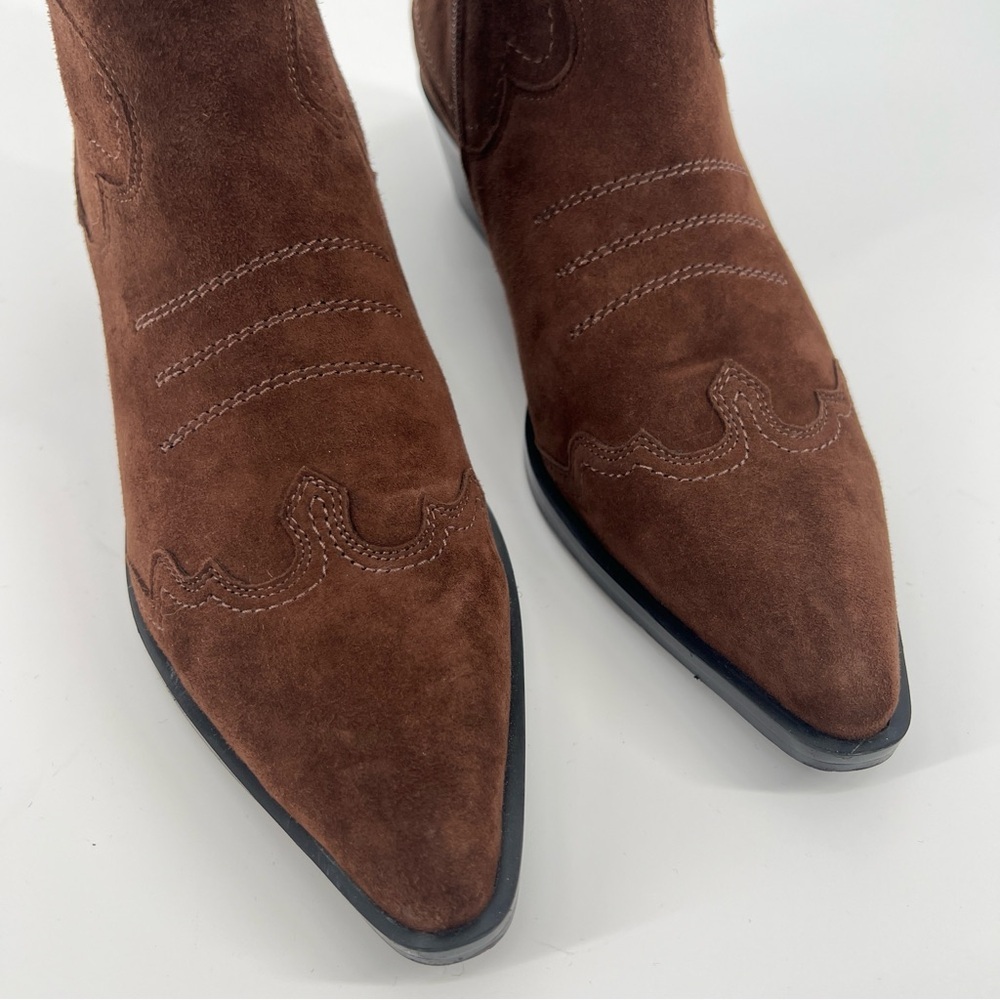 Bibi Lou Short Western Brown Suede Star Embroidered Point Toe Cowgirl Booties 37 - Picture 7 of 14